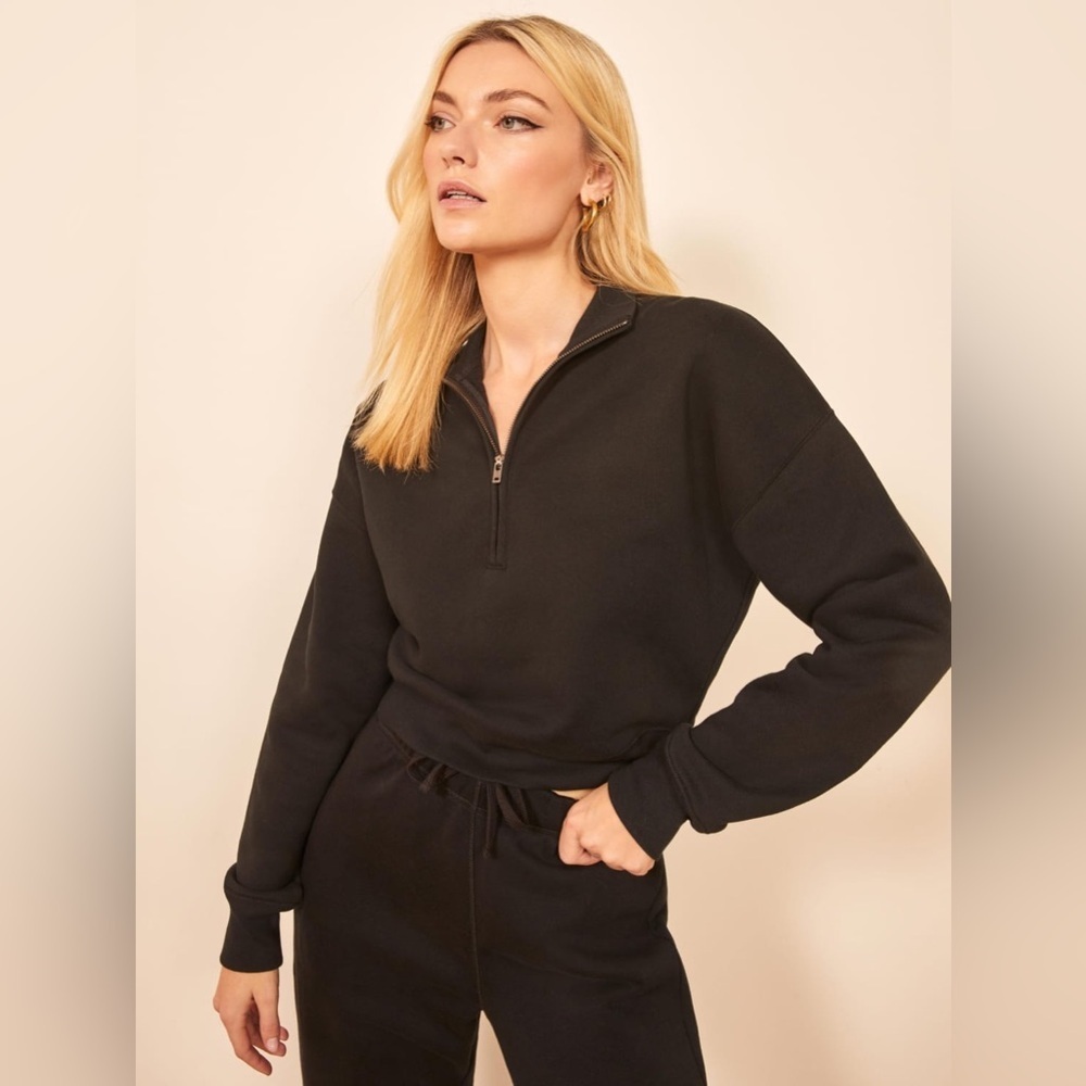 REFORMATION Marla Zip Sweatshirt Black